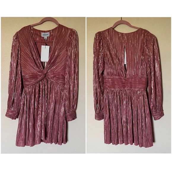 NWT Sabina Musayev Golda Pleated Knit Foil Knot Mini Dress Antique Rose Pink - Picture 4 of 17